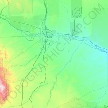 Pueblo County topographic map, elevation, terrain