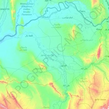 Province de Koundouz topographic map, elevation, terrain