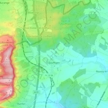 Zoufftgen topographic map, elevation, terrain