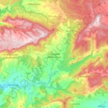 Cornudella de Montsant topographic map, elevation, terrain