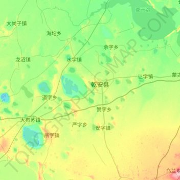 乾安县 topographic map, elevation, terrain