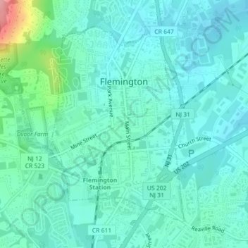 Flemington topographic map, elevation, terrain