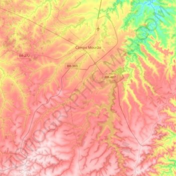 Campo Mourão topographic map, elevation, terrain