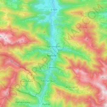 Sarrancolin topographic map, elevation, terrain