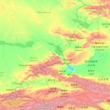 Ili Kazakh Autonomous Prefecture topographic map, elevation, terrain