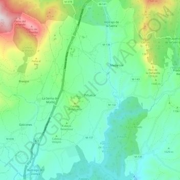 Piñuécar-Gandullas topographic map, elevation, terrain
