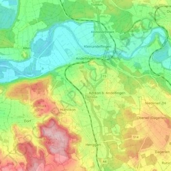 Andelfingen topographic map, elevation, terrain