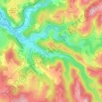 Laguenne topographic map, elevation, terrain