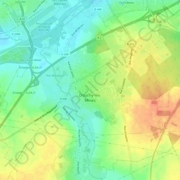 Douchy-les-Mines topographic map, elevation, terrain