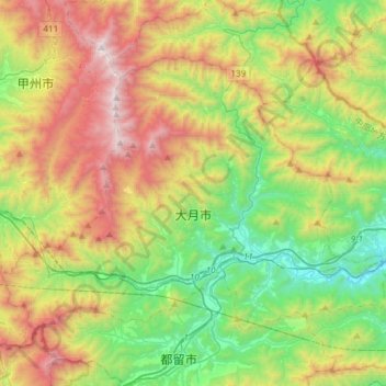 Ōtsuki topographic map, elevation, terrain