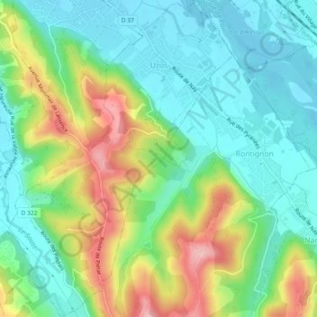Uzos topographic map, elevation, terrain
