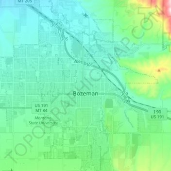 Bozeman topographic map, elevation, terrain