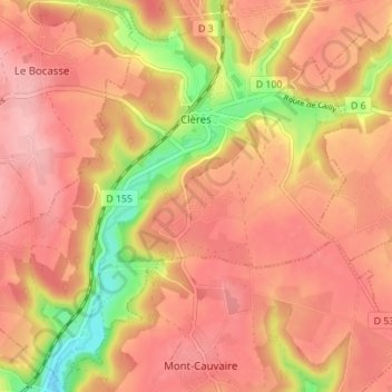 Clères topographic map, elevation, terrain