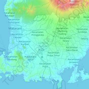 Lombok Tengah topographic map, elevation, terrain