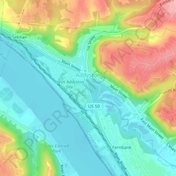 Addyston topographic map, elevation, terrain