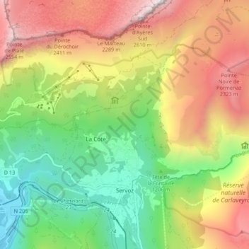 Servoz topographic map, elevation, terrain
