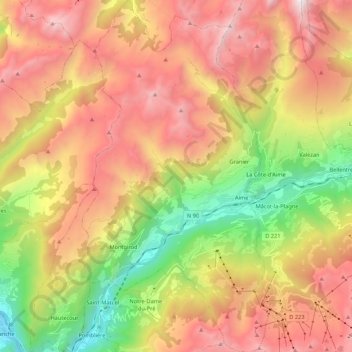 Aime-la-Plagne topographic map, elevation, terrain