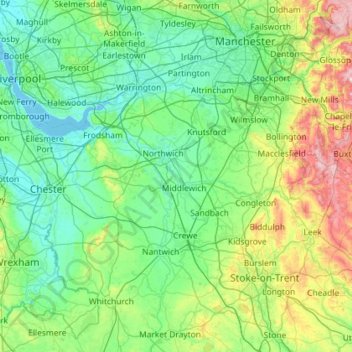 Cheshire topographic map, elevation, terrain