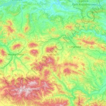 powiat limanowski topographic map, elevation, terrain