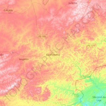 Canhotinho topographic map, elevation, terrain