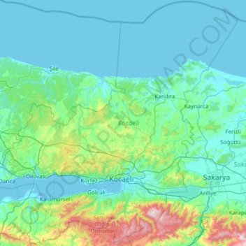 Kocaeli topographic map, elevation, terrain