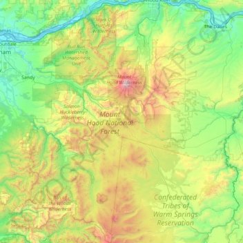 Mount Hood National Forest topographic map, elevation, terrain