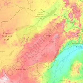 Iringa Region topographic map, elevation, terrain