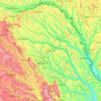 Botoșani topographic map, elevation, terrain