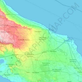 Brindisi topographic map, elevation, terrain