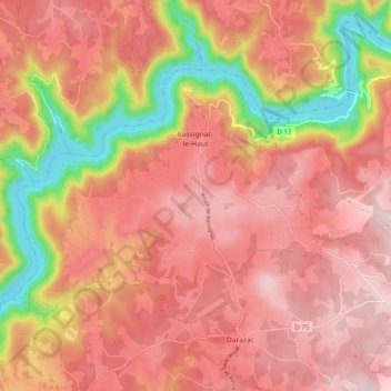 Bassignac-le-Haut topographic map, elevation, terrain