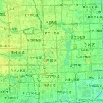 Xicheng District topographic map, elevation, terrain