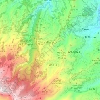 Valleseco topographic map, elevation, terrain