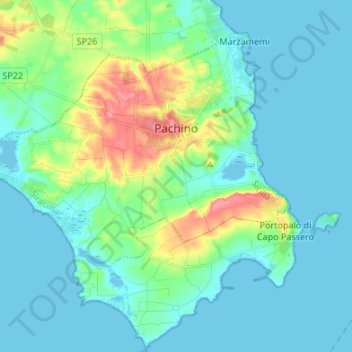 Pachino topographic map, elevation, terrain
