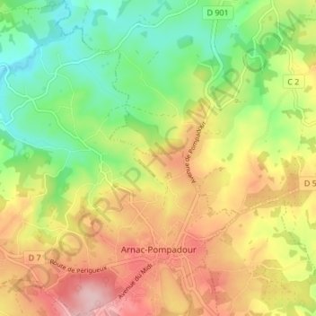 Arnac-Pompadour topographic map, elevation, terrain
