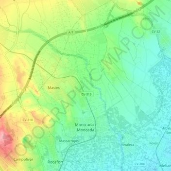 Moncada topographic map, elevation, terrain