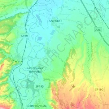 Sezzadio topographic map, elevation, terrain