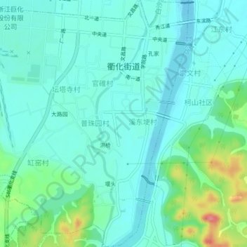 衢化街道 topographic map, elevation, terrain