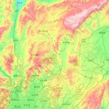 盘龙区 topographic map, elevation, terrain