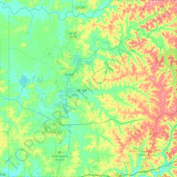 Dubois County topographic map, elevation, terrain