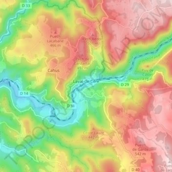 Laval-de-Cère topographic map, elevation, terrain