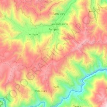 Pampas topographic map, elevation, terrain