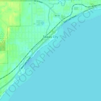 Tawas City topographic map, elevation, terrain