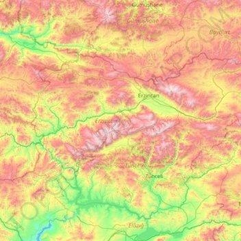 Erzincan topographic map, elevation, terrain