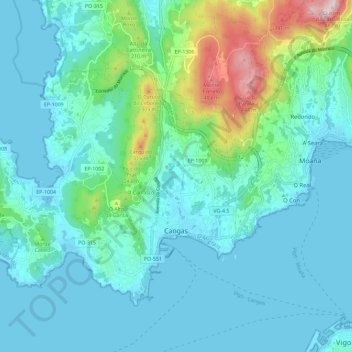 Cangas topographic map, elevation, terrain