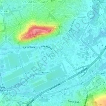 Sochaux topographic map, elevation, terrain