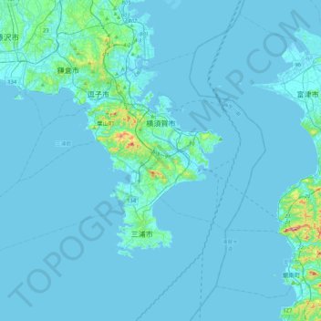 横須賀市 topographic map, elevation, terrain