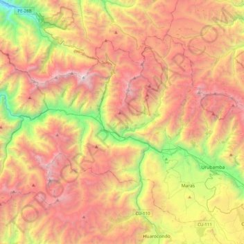 Ollantaytambo topographic map, elevation, terrain