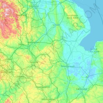 East Midlands topographic map, elevation, terrain