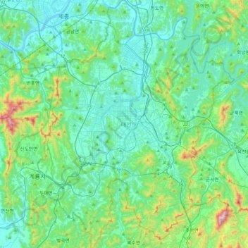 Daejeon topographic map, elevation, terrain