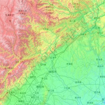 Mianyang topographic map, elevation, terrain